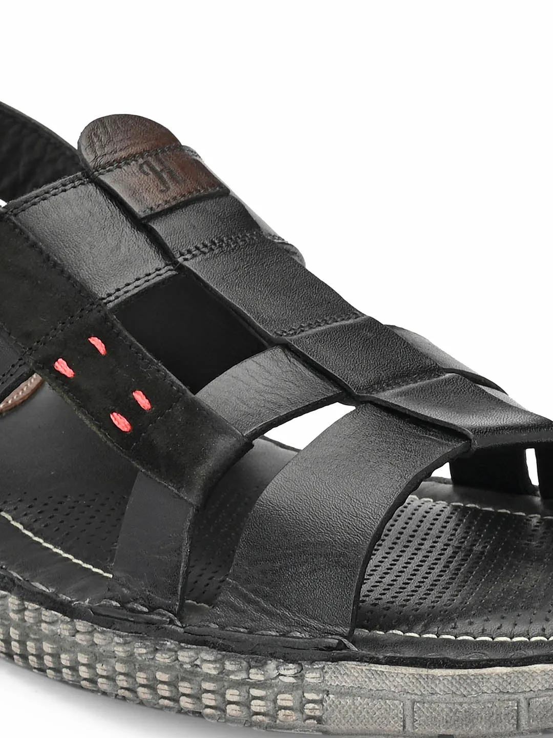 HITZ7405 Men's Black Leather Casual Velcro Sandals