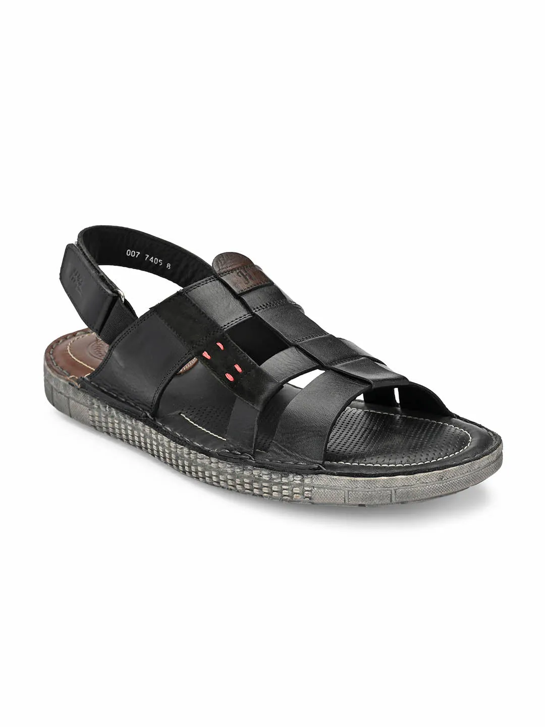 HITZ7405 Men's Black Leather Casual Velcro Sandals