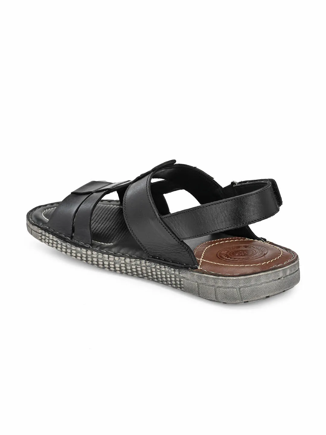 HITZ7405 Men's Black Leather Casual Velcro Sandals