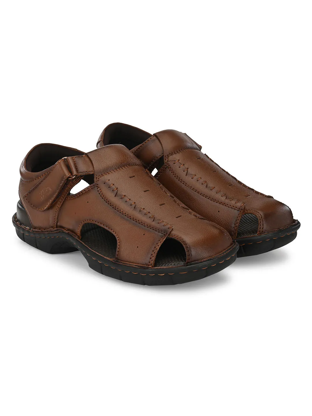 HITZ9602 Men's Tan Leather Casual Velcro Sandals