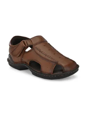 HITZ9602 Men's Tan Leather Casual Velcro Sandals