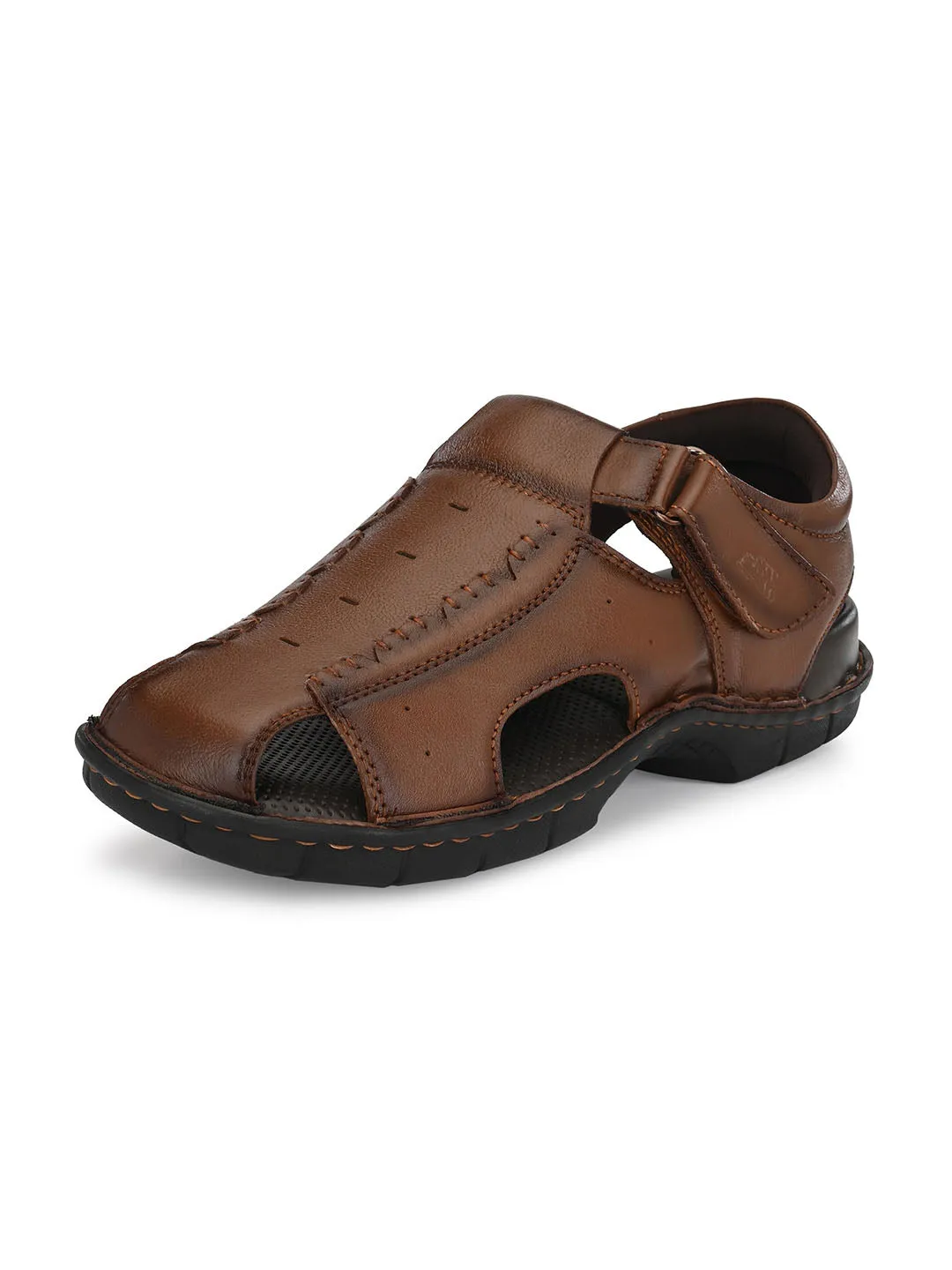HITZ9602 Men's Tan Leather Casual Velcro Sandals