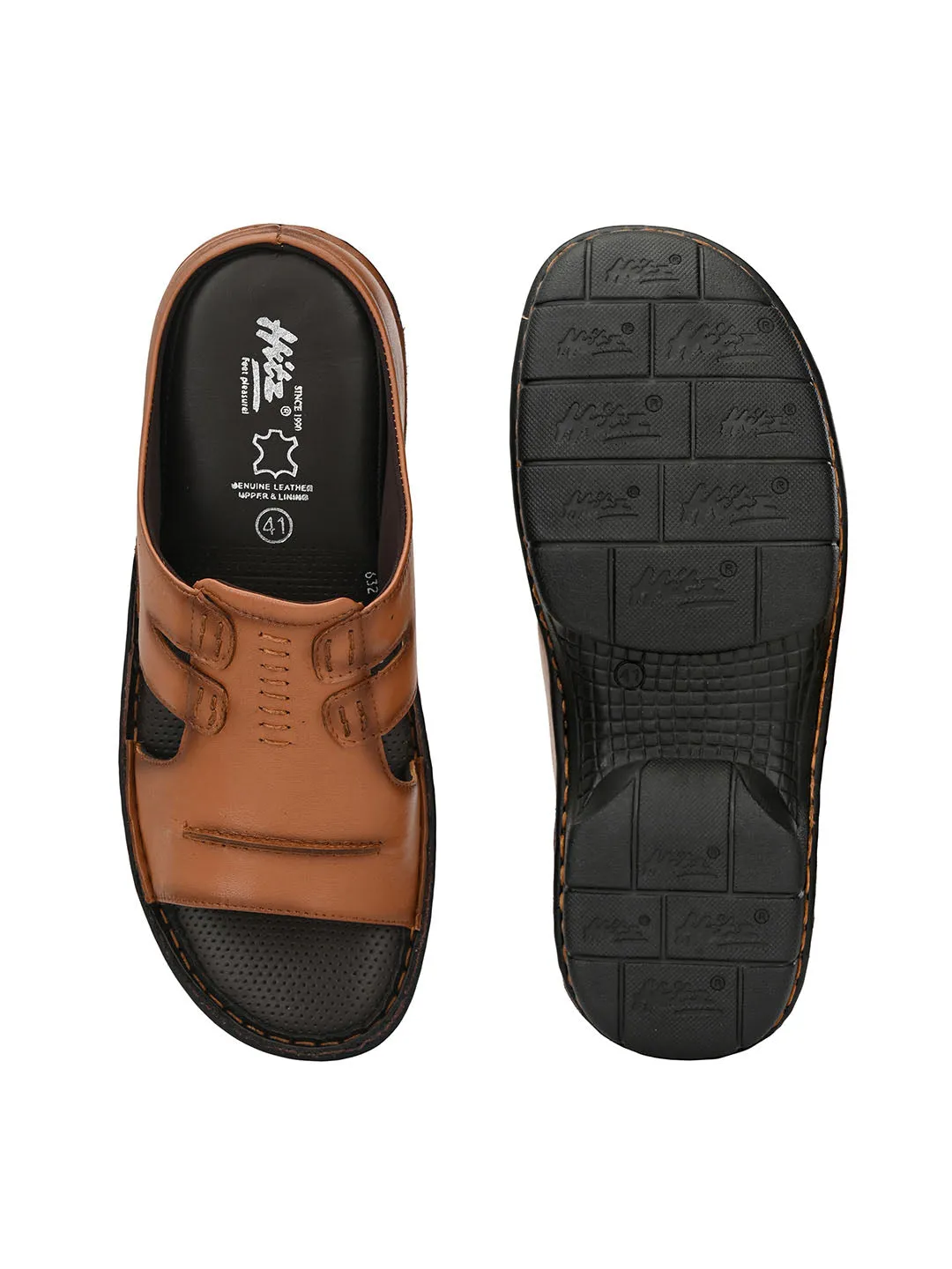 HITZ9612 Men's Tan Leather Casual Open Slipper