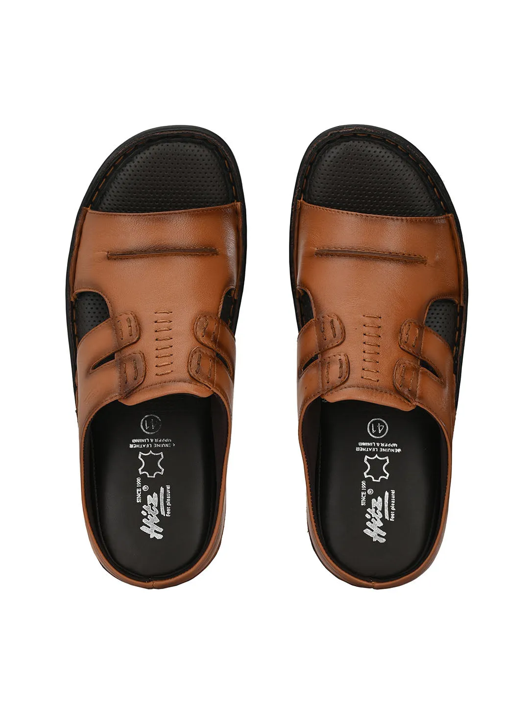 HITZ9612 Men's Tan Leather Casual Open Slipper