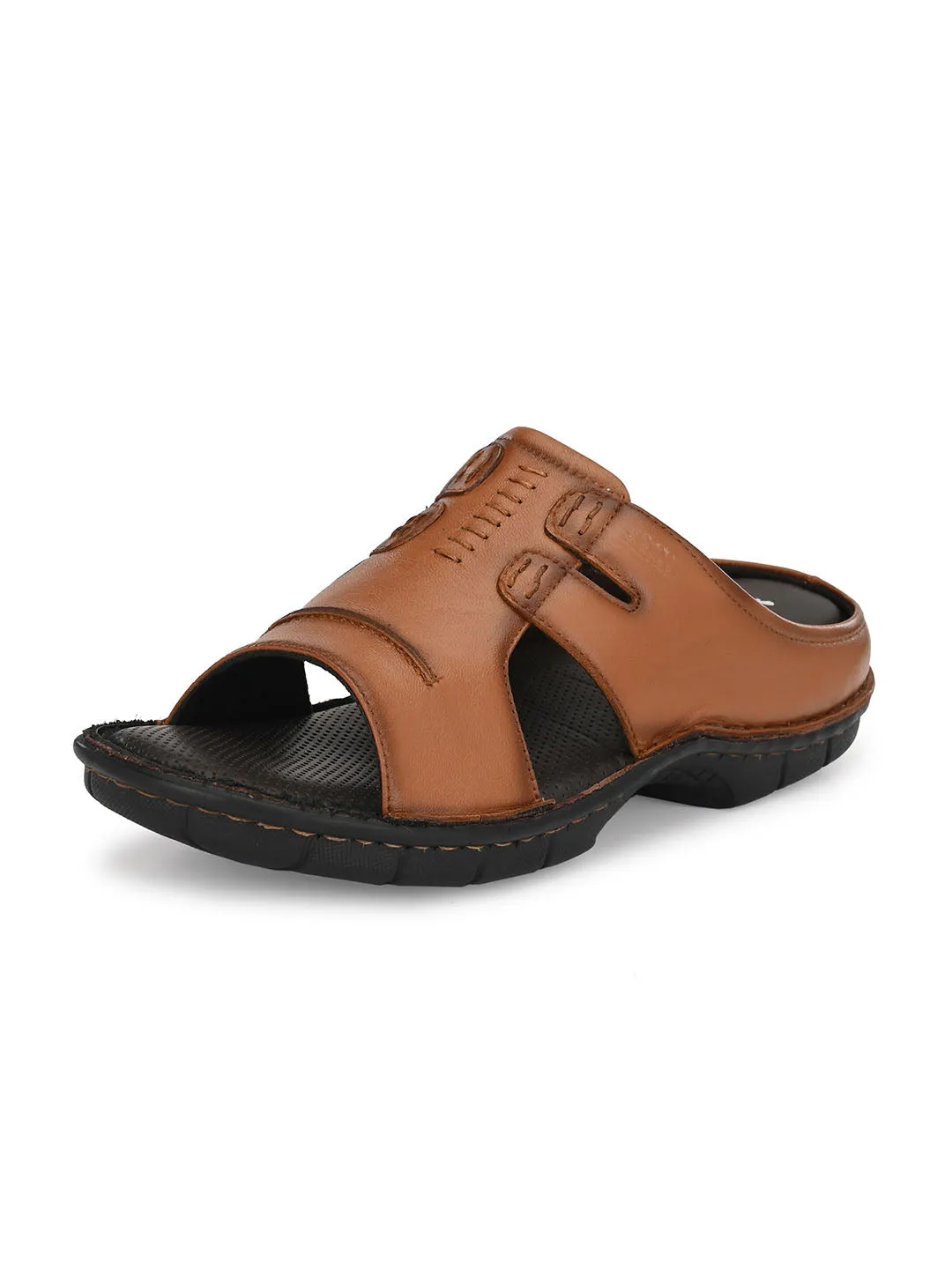 HITZ9612 Men's Tan Leather Casual Open Slipper