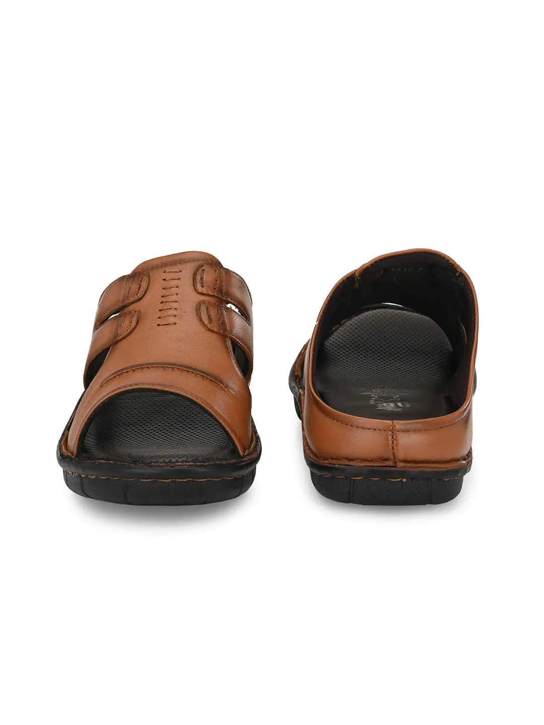HITZ9612 Men's Tan Leather Casual Open Slipper