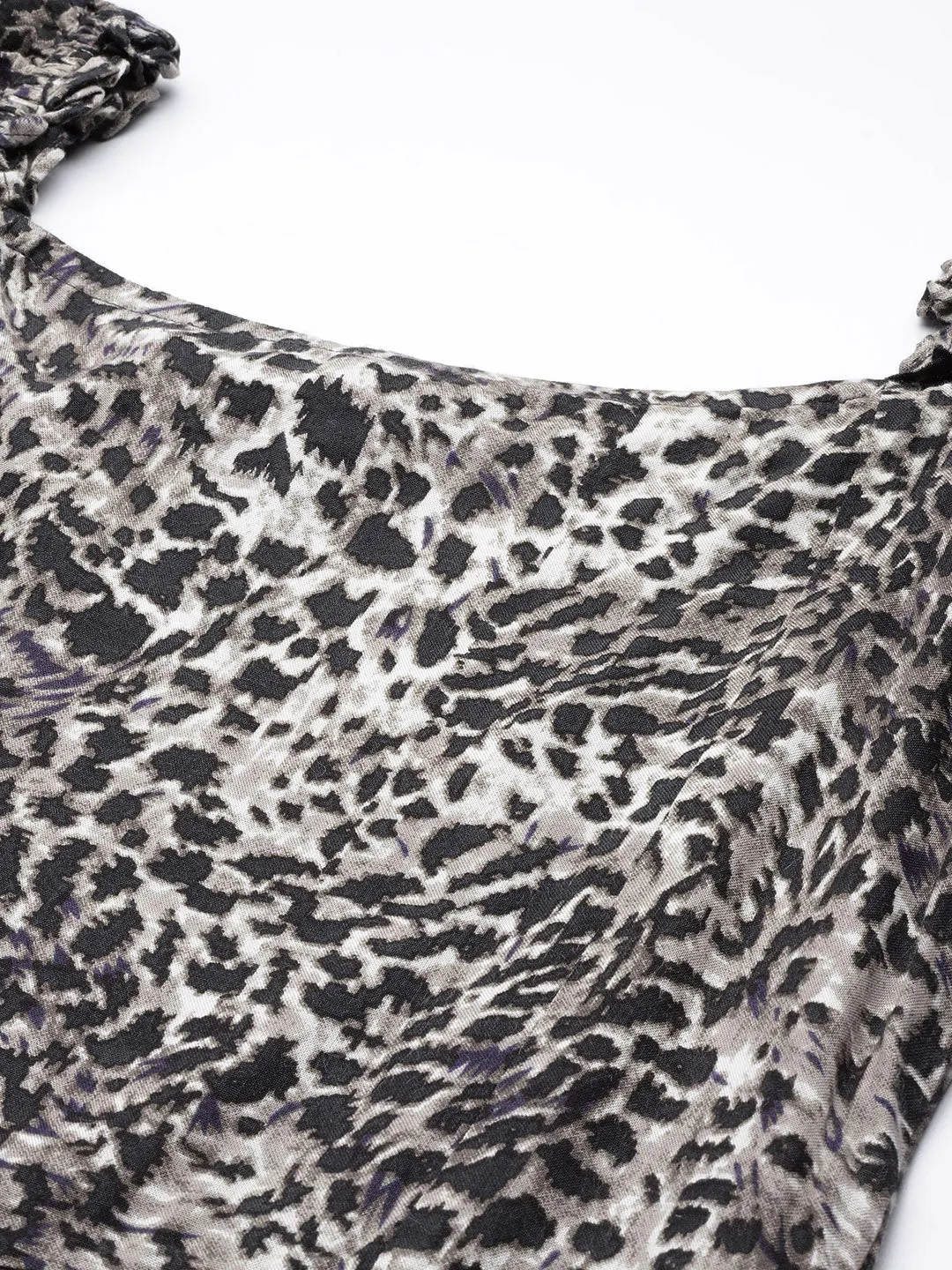 Indibelle Rayon Animal Print Flared Dress (Black)