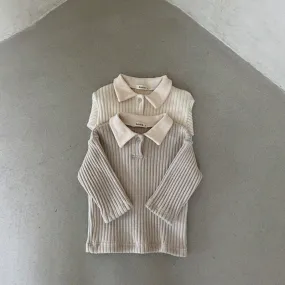 Long-Sleeved Ribbed Collar T-Shirt