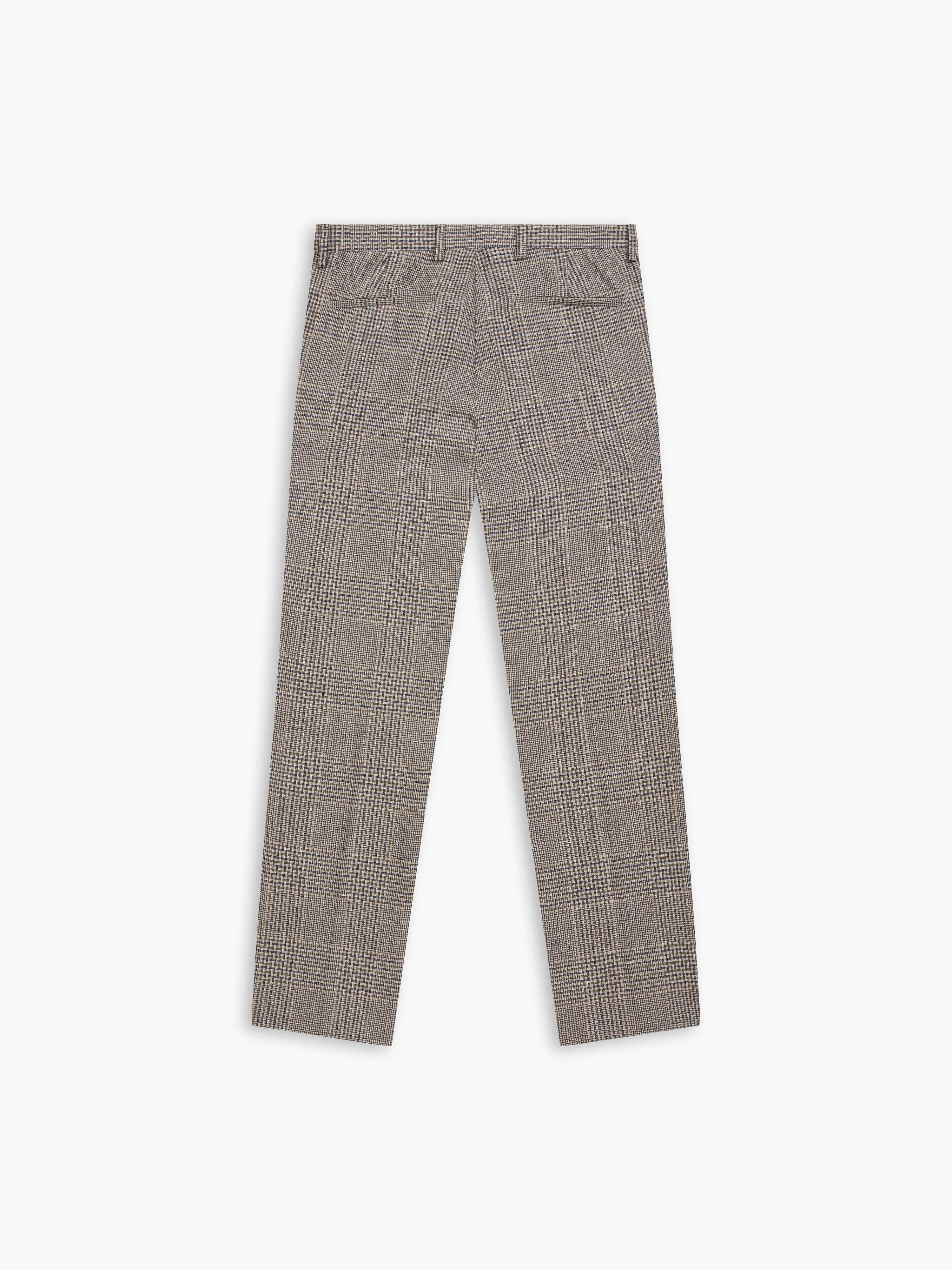 Luminara Italian Luxury Slim Linen Brown & Navy Check Smart Trouser