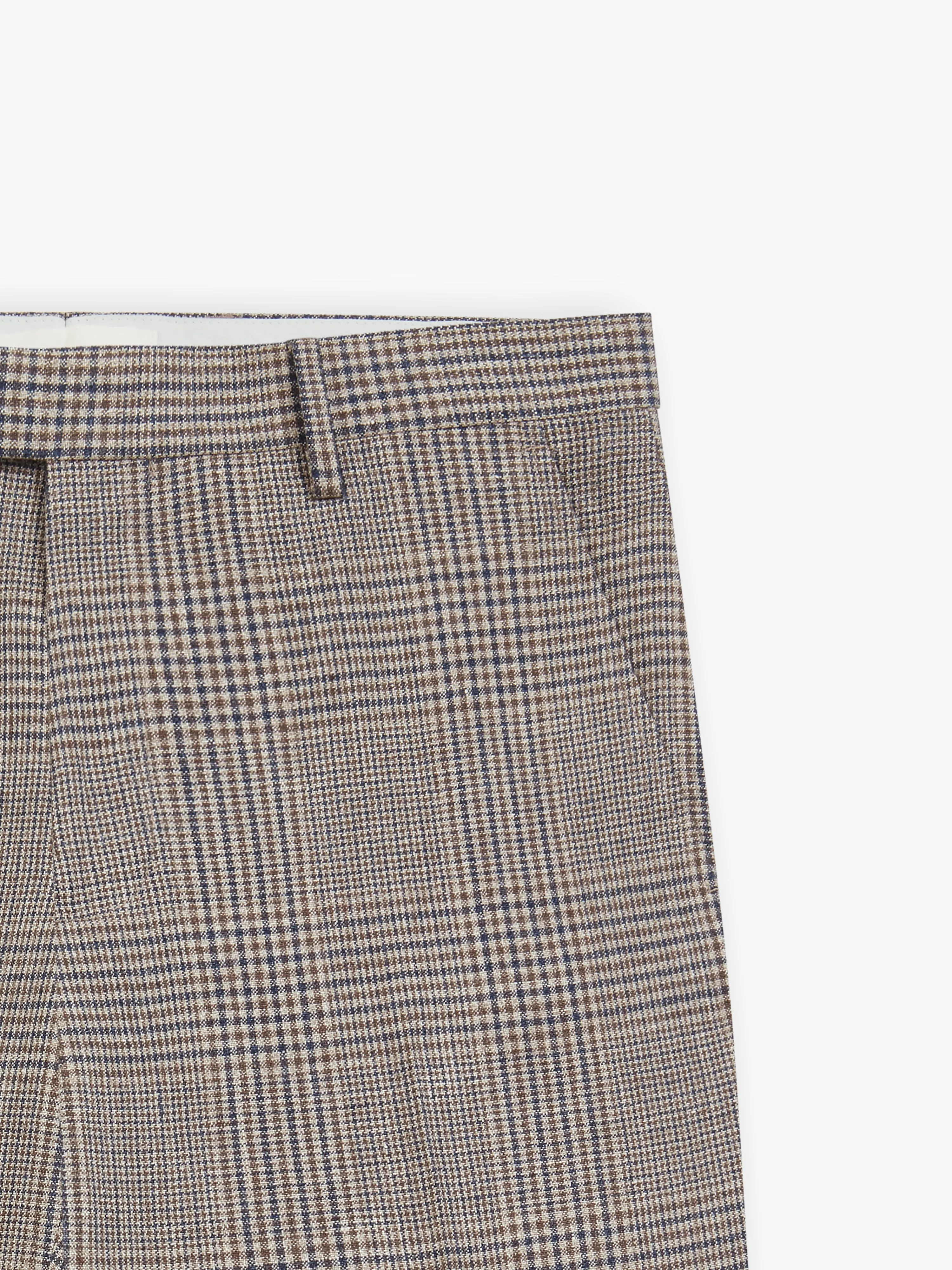 Luminara Italian Luxury Slim Linen Brown & Navy Check Smart Trouser