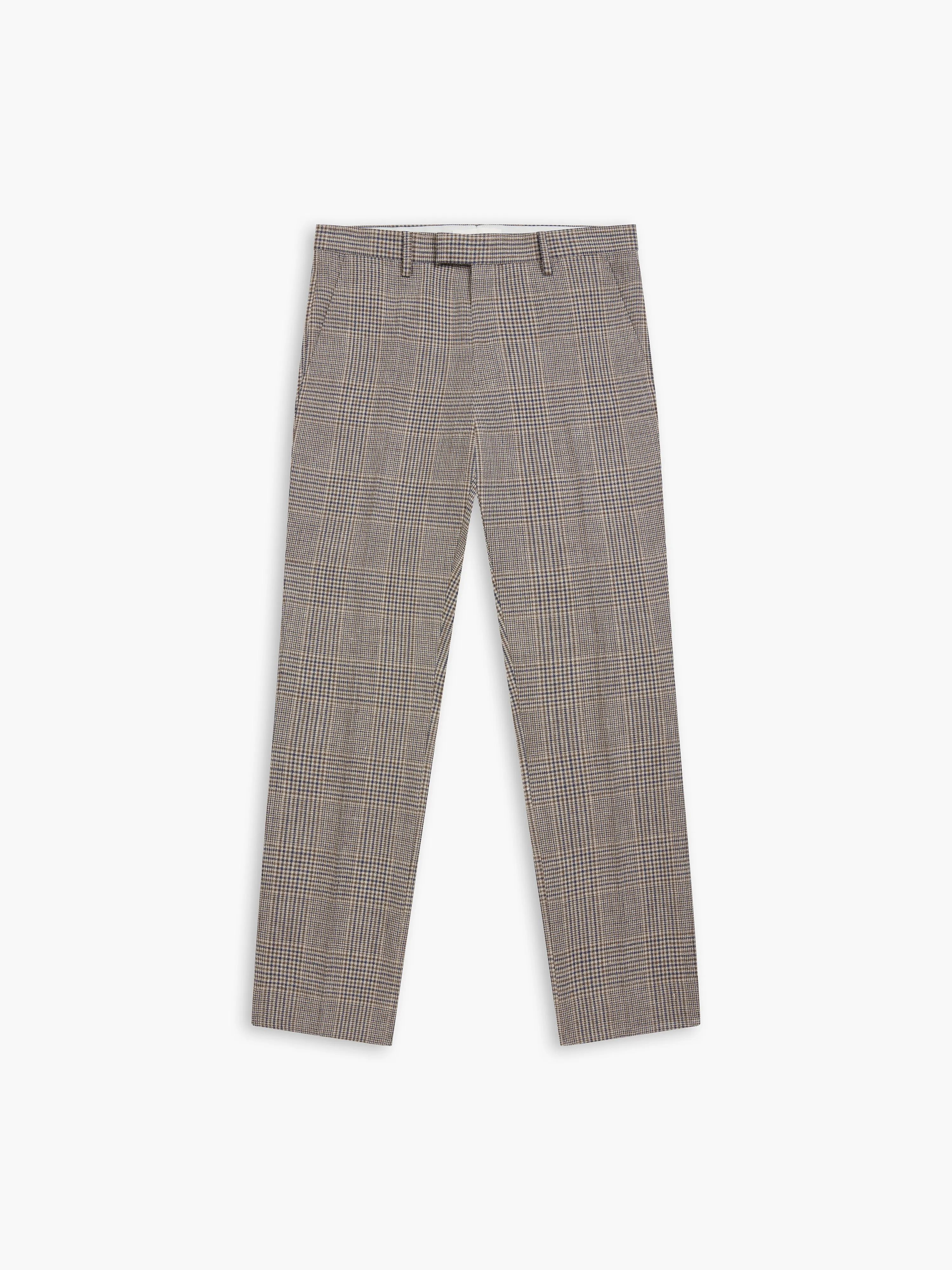 Luminara Italian Luxury Slim Linen Brown & Navy Check Smart Trouser