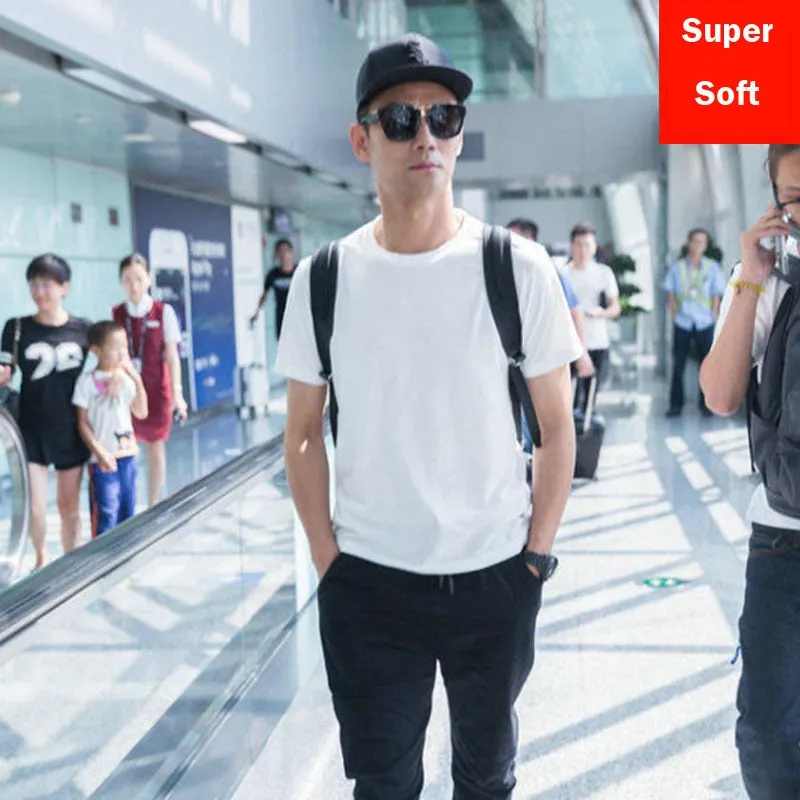 Man Summer Super soft white T shirts Men Short Sleeve cotton Modal Flexible T-shirt white color Size Basic casual Tee Shirt Tops