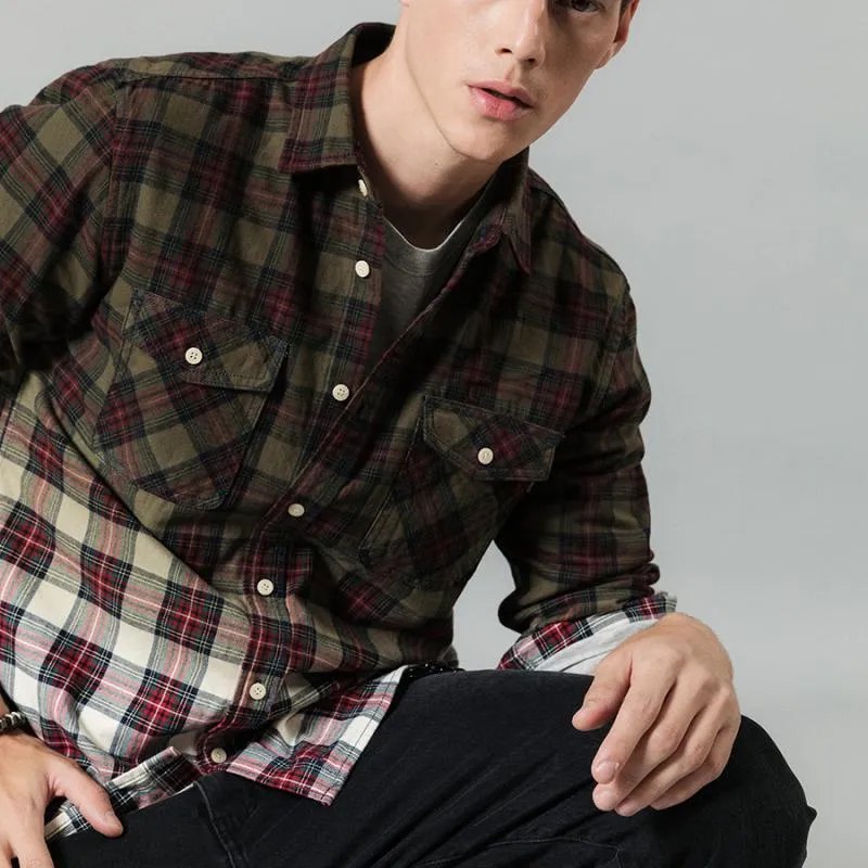 Men's Autumn Long Sleeved Cotton Plaid Shirt