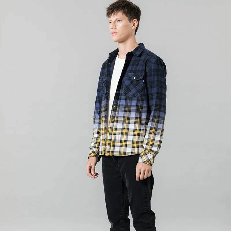 Men's Autumn Long Sleeved Cotton Plaid Shirt