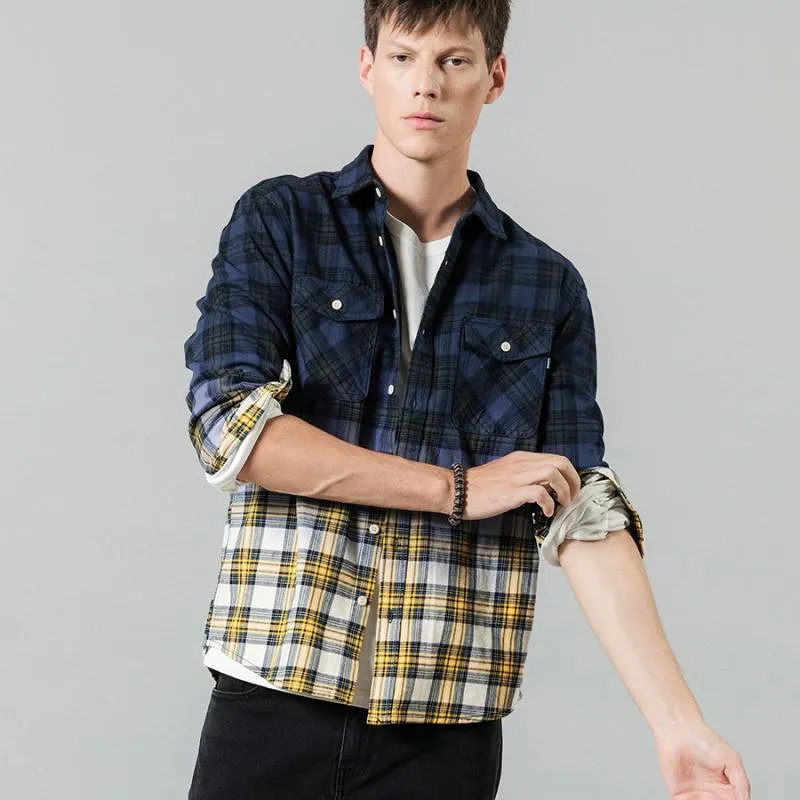 Men's Autumn Long Sleeved Cotton Plaid Shirt