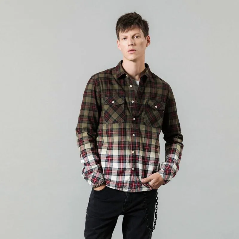 Men's Autumn Long Sleeved Cotton Plaid Shirt