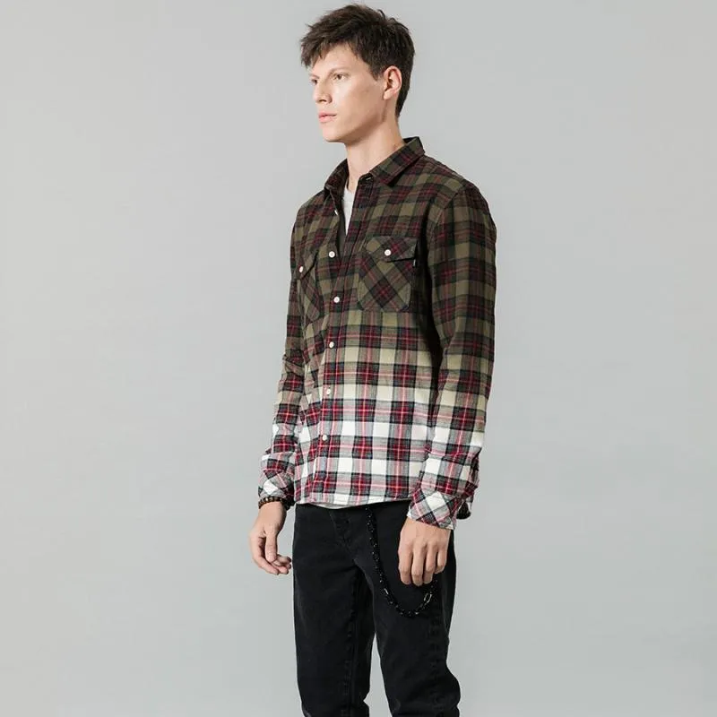 Men's Autumn Long Sleeved Cotton Plaid Shirt