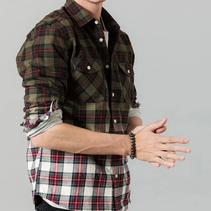 Men's Autumn Long Sleeved Cotton Plaid Shirt