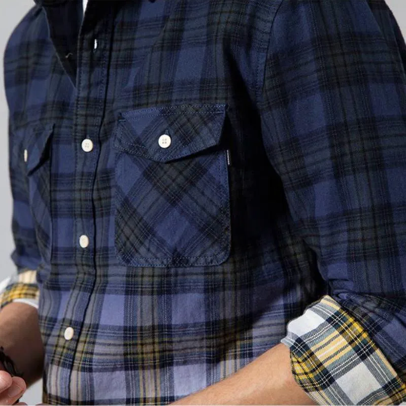 Men's Autumn Long Sleeved Cotton Plaid Shirt