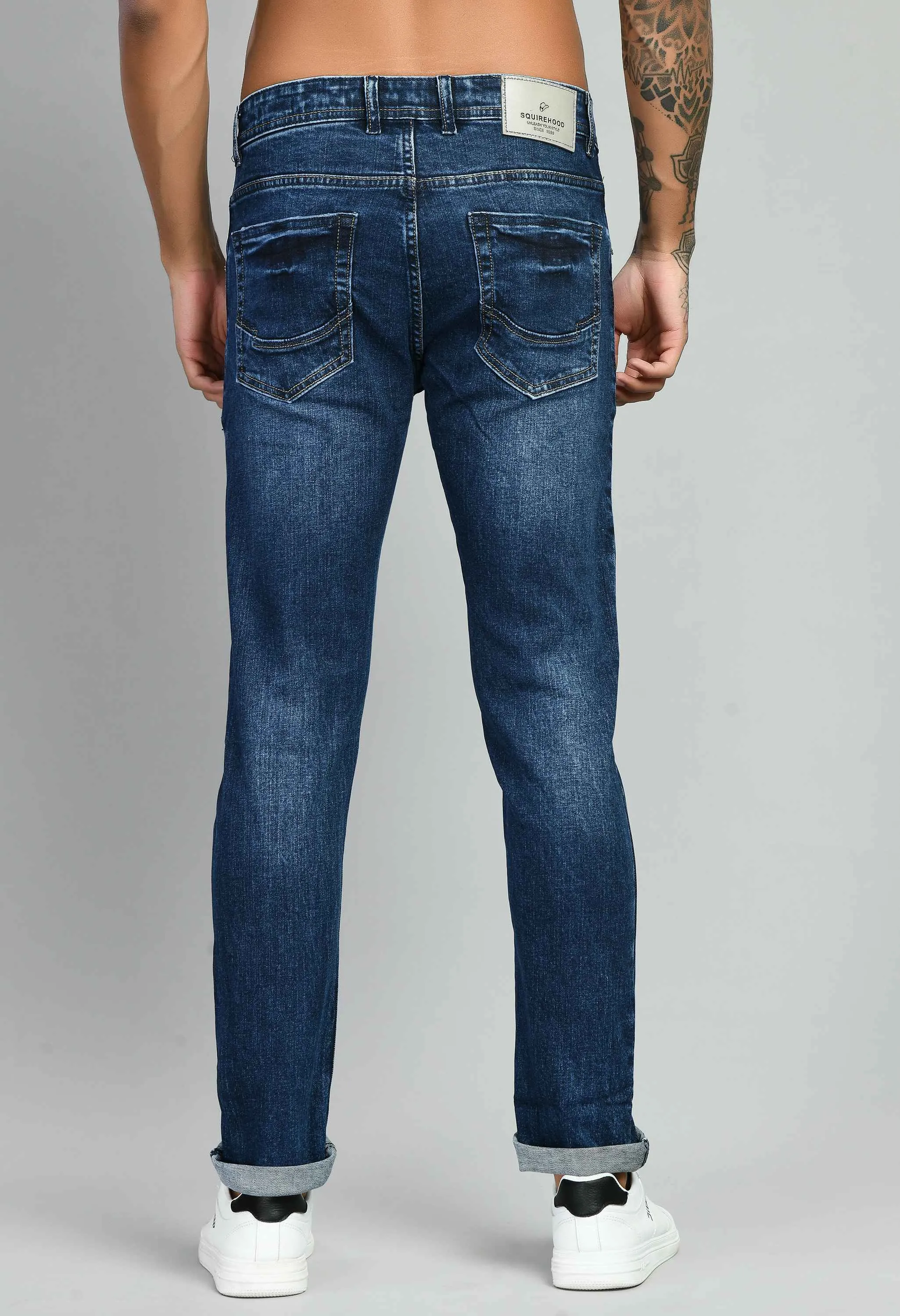 Men's Blue Flat Finish Straight Fit Jeans