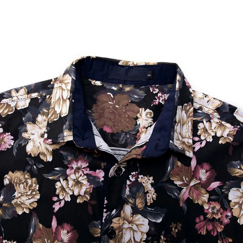 Men's Casual Cotton Long Sleeved Shirt With Floral Print