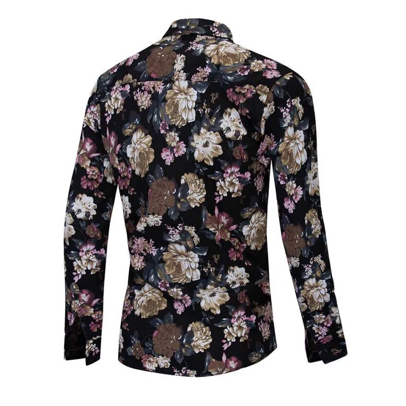 Men's Casual Cotton Long Sleeved Shirt With Floral Print