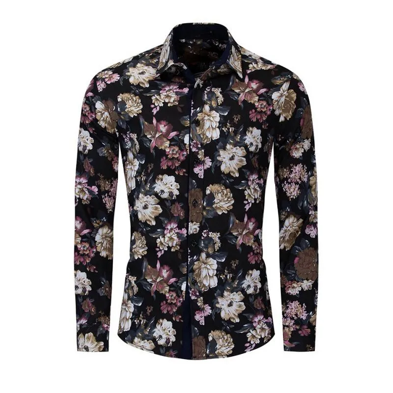 Men's Casual Cotton Long Sleeved Shirt With Floral Print
