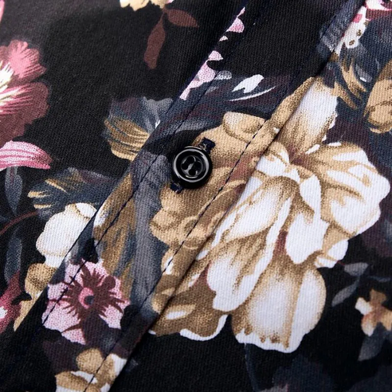Men's Casual Cotton Long Sleeved Shirt With Floral Print