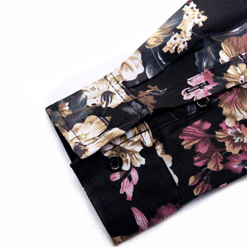 Men's Casual Cotton Long Sleeved Shirt With Floral Print