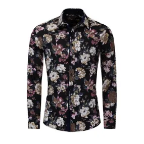 Men's Casual Cotton Long Sleeved Shirt With Floral Print
