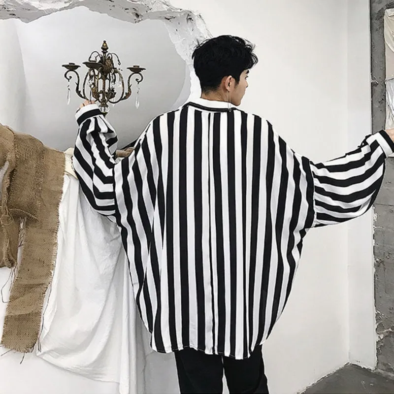 Men's Casual Long Sleeved Striped Loose Shirt