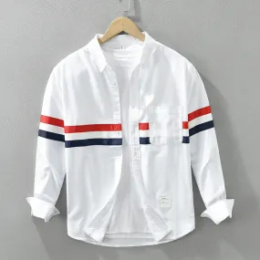 Men's Long Sleeve Button Down Striped Patchwork Shirt