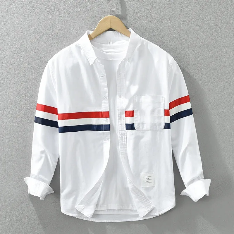 Men's Long Sleeve Button Down Striped Patchwork Shirt