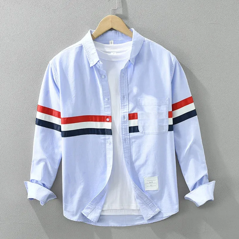 Men's Long Sleeve Button Down Striped Patchwork Shirt