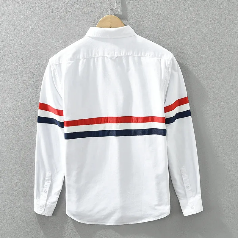 Men's Long Sleeve Button Down Striped Patchwork Shirt