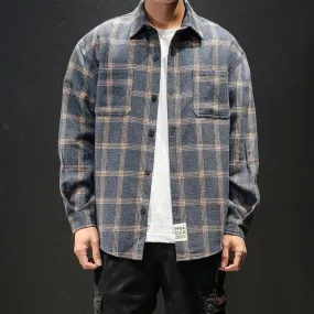 Men's Spring/Autumn Casual Long-Sleeved Shirt With Plaid Pattern