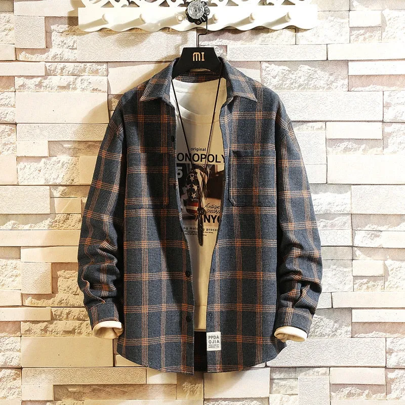 Men's Spring/Autumn Casual Long-Sleeved Shirt With Plaid Pattern