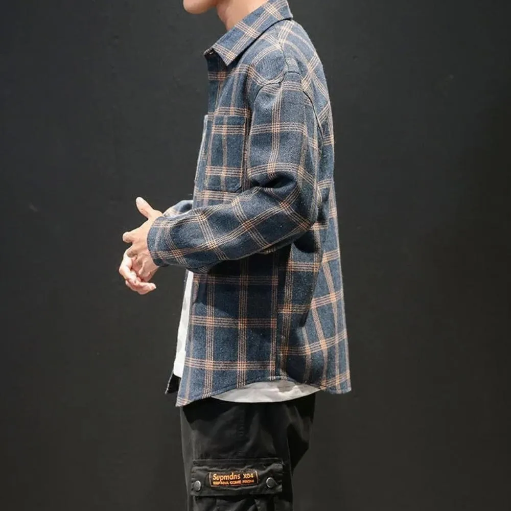 Men's Spring/Autumn Casual Long-Sleeved Shirt With Plaid Pattern