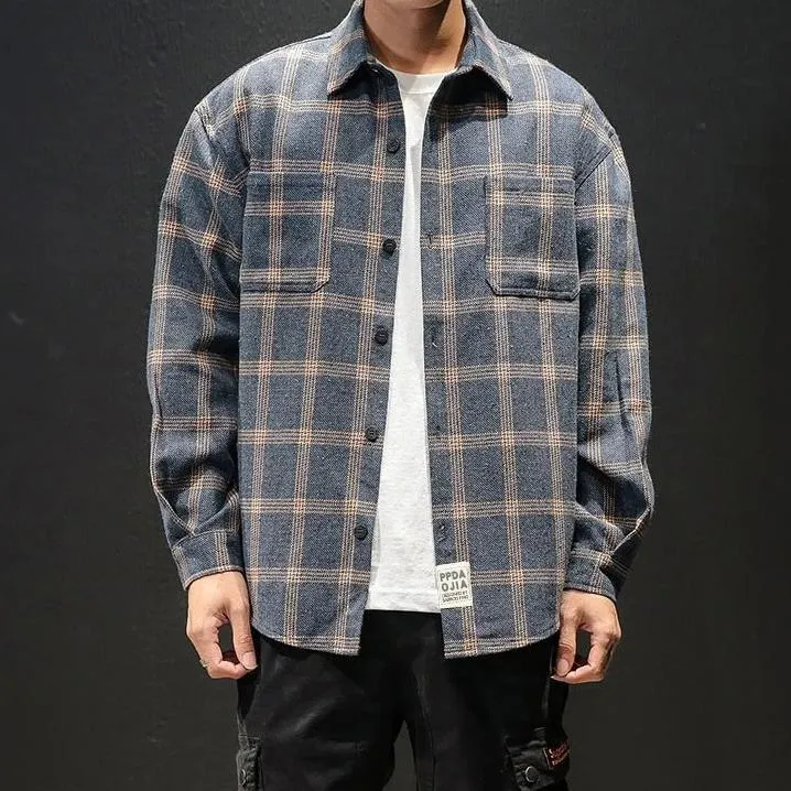 Men's Spring/Autumn Casual Long-Sleeved Shirt With Plaid Pattern