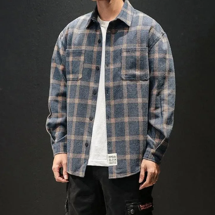 Men's Spring/Autumn Casual Long-Sleeved Shirt With Plaid Pattern