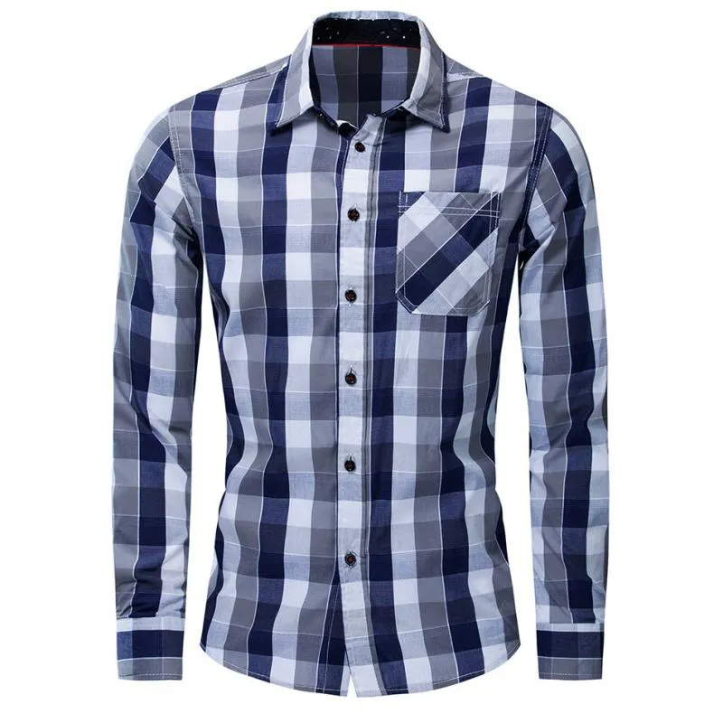 Men's Summer Casual Cotton Plaid Long Sleeved Shirt