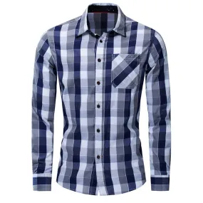 Men's Summer Casual Cotton Plaid Long Sleeved Shirt