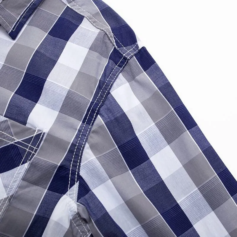 Men's Summer Casual Cotton Plaid Long Sleeved Shirt