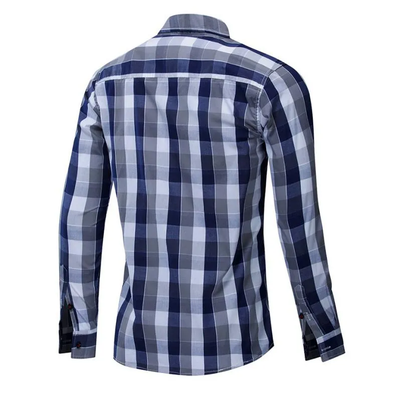 Men's Summer Casual Cotton Plaid Long Sleeved Shirt