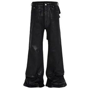 'Noir' Flared Leg Waxed Denim Jeans