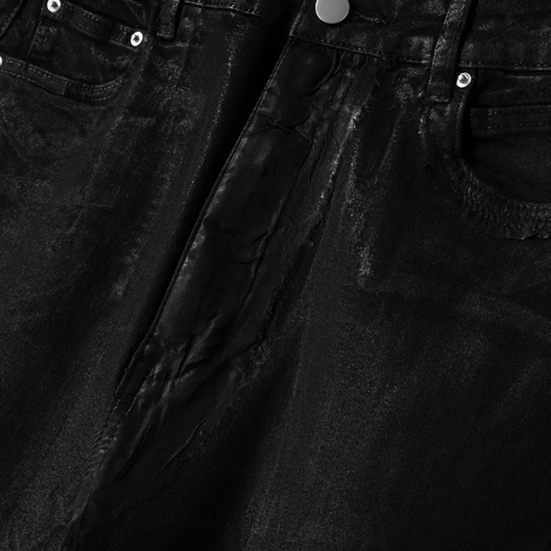 'Noir' Flared Leg Waxed Denim Jeans