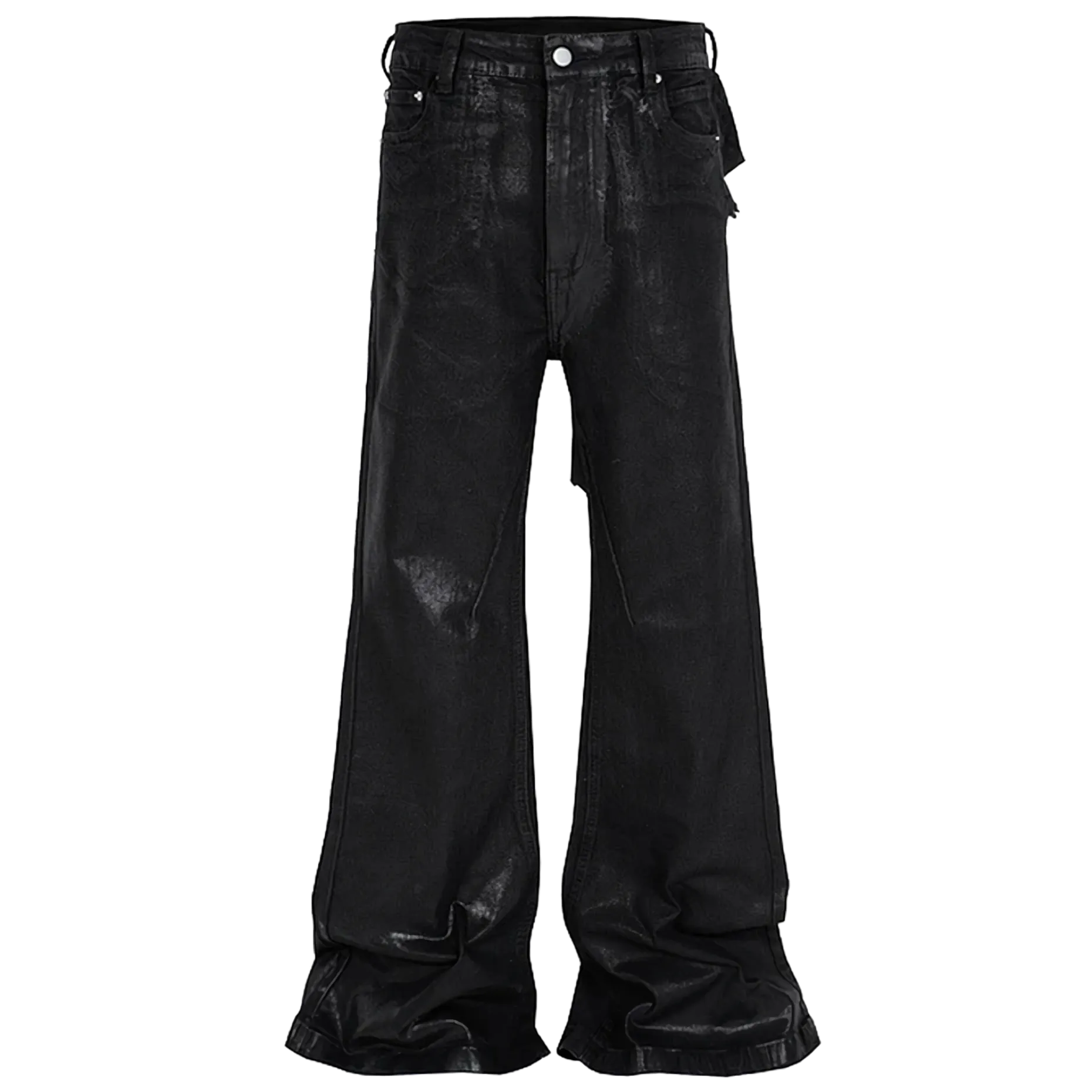 'Noir' Flared Leg Waxed Denim Jeans