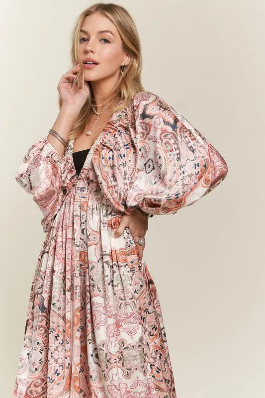 Printed Batwing Sleeve Dress