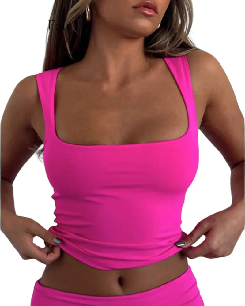Sleeveless Square Collar Crop Top