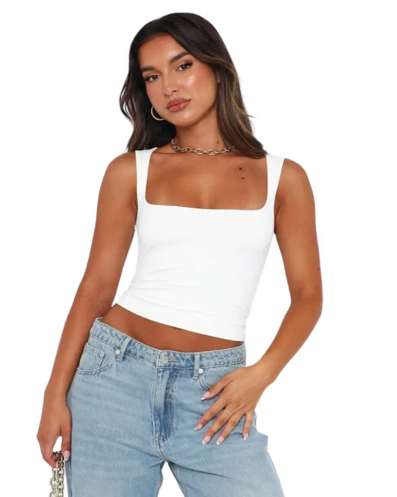 Sleeveless Square Collar Crop Top